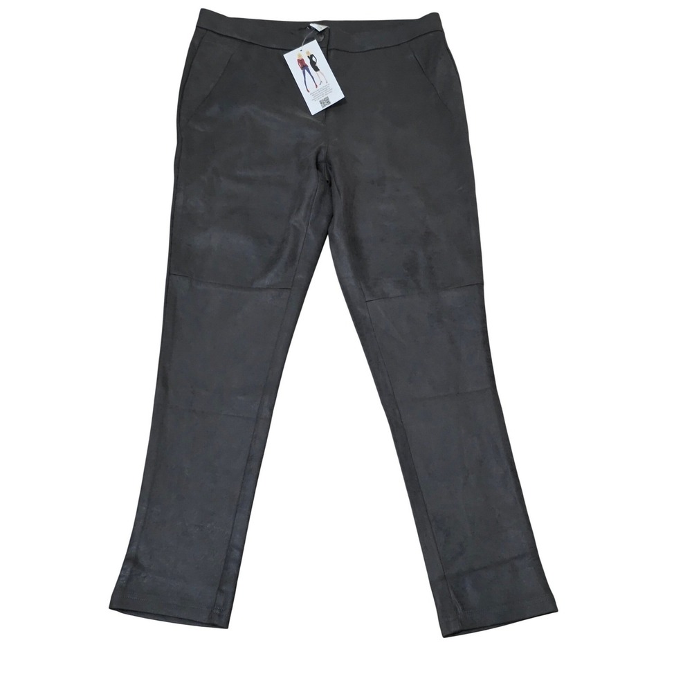 AGLURE Faux Leather Pants Women Charcoal Gray Slim Fit Trousers NWT Size M‎ #1